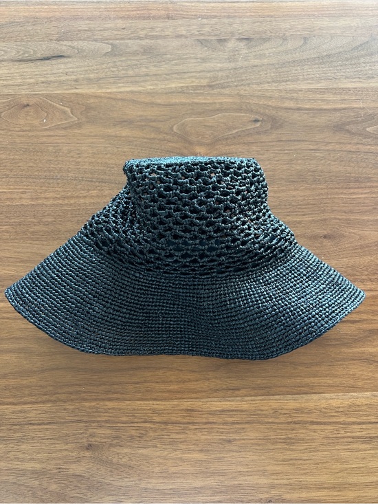 Janessa Leone Accessories - Janessa Leone Black Crochet Woven Visor Hat